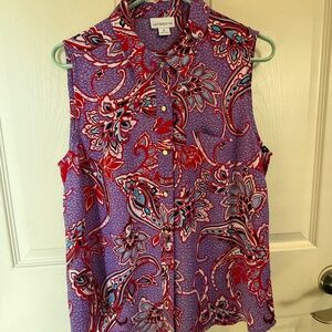 Liz Claiborne Women’s Medium Sleeveless Button Front Blouse Purple Red Paisley